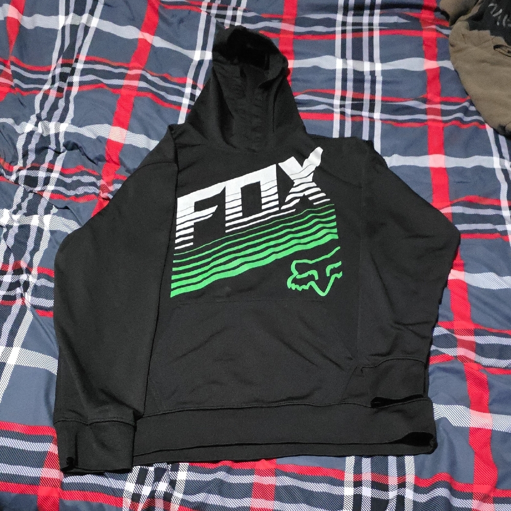 FOX Black Hoodie with Vibrant Green and White Design